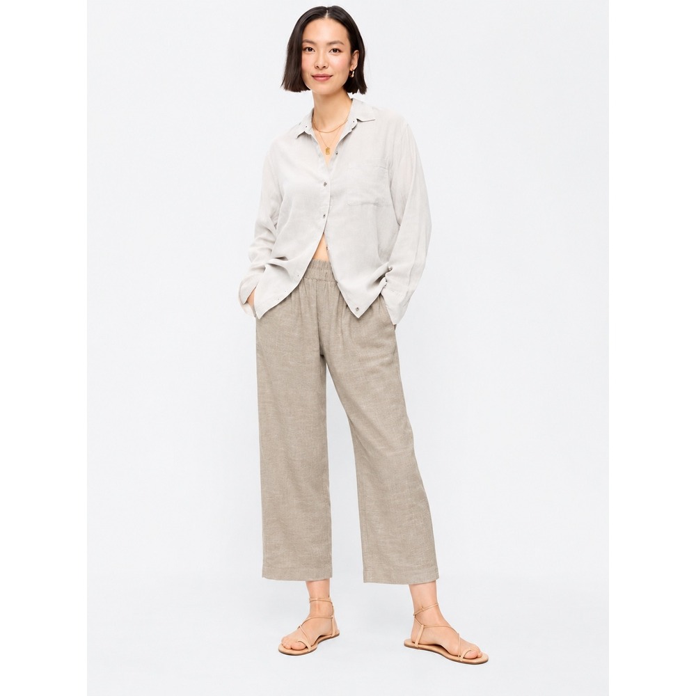 NWT Old Navy High Rise Linen Blend Straight Leg Crop Pants M Petite Costal
